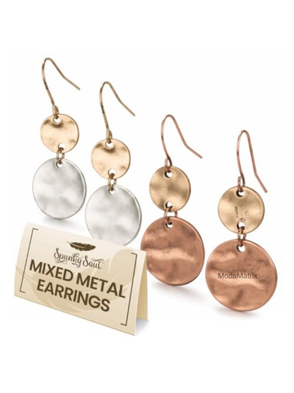 Mixed Metal Geometric Dangle Earrings Handmade Boho 2-Pack